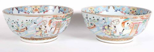 Pair of Chinese Export Porcelain Punch Bowls
