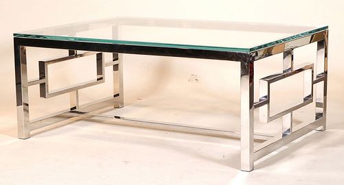Modern Glass Top Chrome Base Low Table