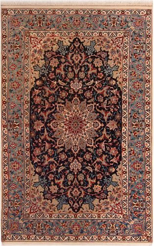 Vintage Persian Silk & Wool Isfahan Rug 5 ft 5 in x 3 ft 5 in (1.65 m x 1.04 m)