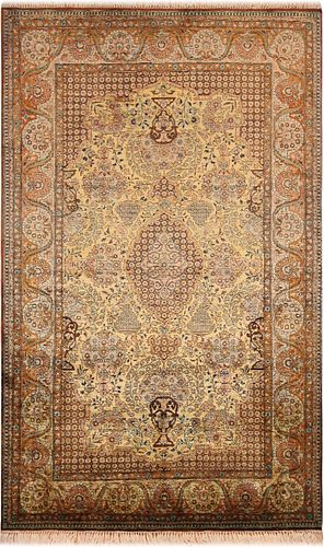 Vintage Persian Silk Qum Rug 5 ft 9 in x 3 ft 7 in (1.75 m x 1.09 m)