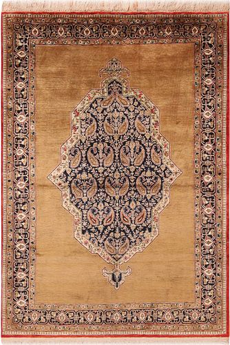 Vintage Persian Silk Qum Rug 5 ft 1 in x 3 ft 6 in (1.54 m x 1.06 m)