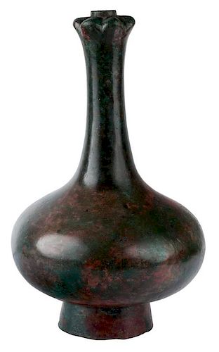A CHINESE GARLIC-MOUTHED BRONZE VASE, YUAN OR MING DYNASTY, 1279-1644