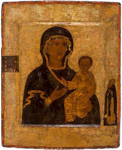 A RUSSIAN ICON OF OUR LADY HODEGETRIA OF SMOLENSK, MOSCOW SCHOOL, LATE 16TH - EARLY 17TH CENTURY
