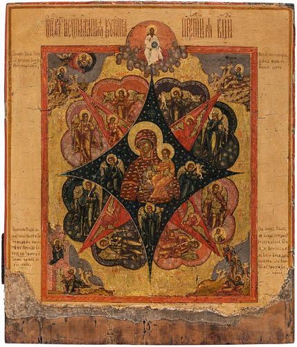 A RUSSIAN ICON OF THE VIRGIN OF THE BURNING BUSH, PALEKH SCHOOL, 18TH CENTURY