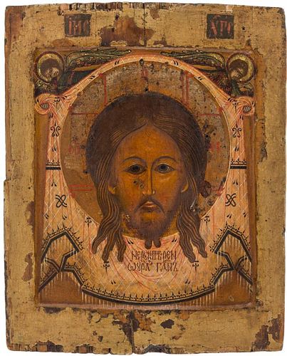 RUSSIAN ICON OF CHRIST NOT-MADE-BY-HANDS, NORTHERN SCHOOL, 19TH CENTURY