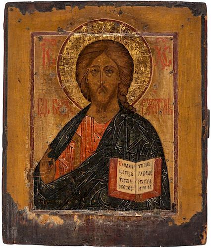 A RUSSIAN ICON OF CHRIST PANTOCRATOR, 19TH CENTURY