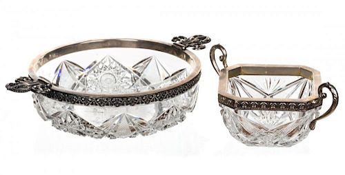 A PAIR OF RUSSIAN SILVER-MOUNTED CUT-GLASS BOWLS, 15TH ARTEL AND PA, MOSCOW, 1908-1926