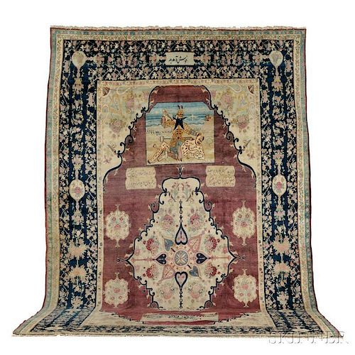 Antique Pictorial Kerman Carpet