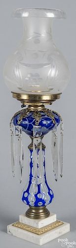 Cobalt cut to clear fluid lamp, 19th c., 24" h. Provenance: The Estate of Katherine K. Gaeth