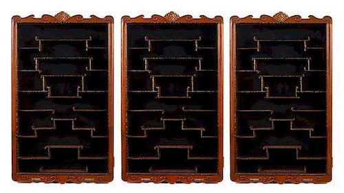 * Three Rosewood Display Cabinets Height of each 33 1/2 inches.