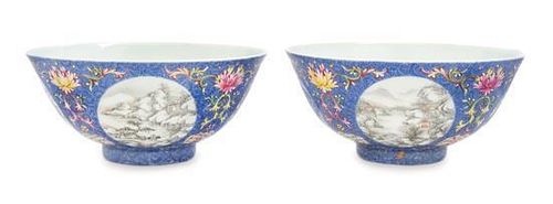 A Pair of Famille Rose Porcelain Bowls Diameter 5 3/4 inches.
