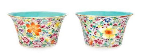 A Pair of Famille Rose "Millefleurs" Porcelain Bowls Diameter 3 7/8 inches.