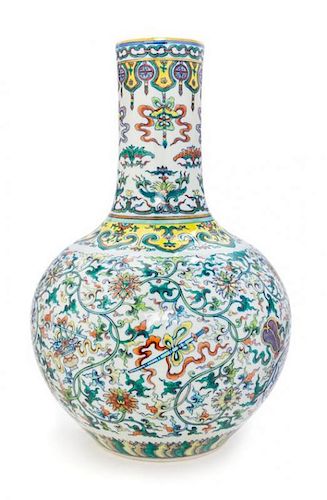 A Doucai Porcelain Bottle Vase Height 14 1/2 inches.