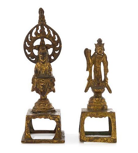 Two Gilt Bronze Figures of Deities Height of taller 5 3/4 inches.