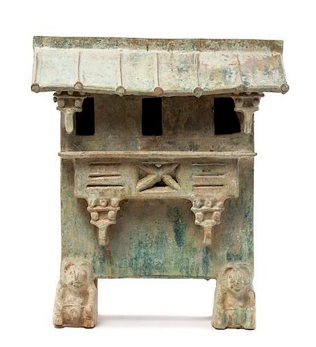 * A Large Green Glazed Pottery Model of a House Height 21 3/8 inches.