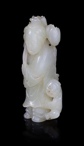 A Celadon Jade Figural Group Length 3 1/2 inches.