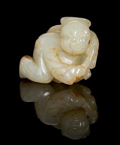 A Pale Celadon Jade Toggle Height 1 1/2 inches.
