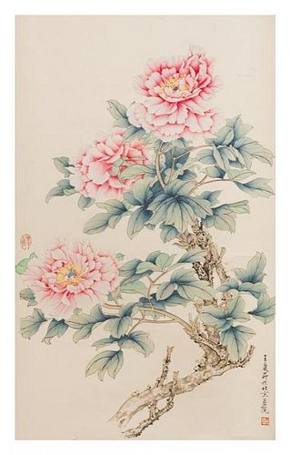 Attributed to Wang Qingsheng, (b. 1942), Peonies
