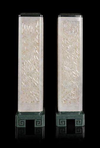 * A Pair of Chinese White Jade Parfumiers Height 14 3/4 inches.