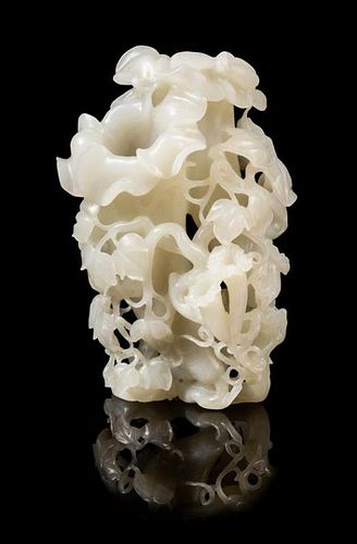 * A Chinese Pierce Carved White Jade Double Vase Height 7 inches.