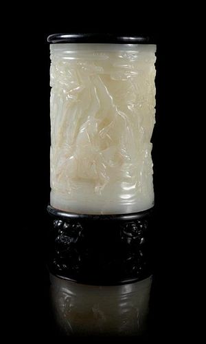 * A Chinese White Jade Brush Pot, Bitong Height 5 5/8 inches.
