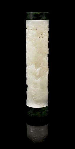 * A Chinese White Jade Pierce Carved Parfumier Height 7 1/4 inches.