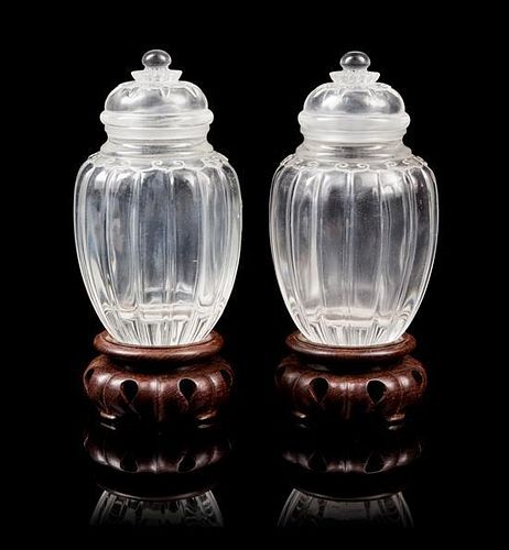 * A Pair of Chinese Rock Crystal Covered Jars Height 6 5/8 inches.