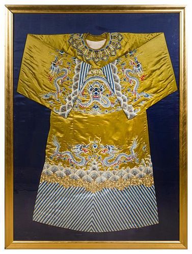 * A Chinese Embroidered Silk Robe Length 58 inches.