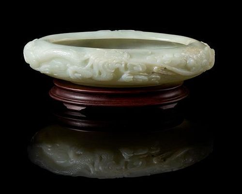 * A Chinese Near White Jade Brush Washer Width 8 7/8 inches.