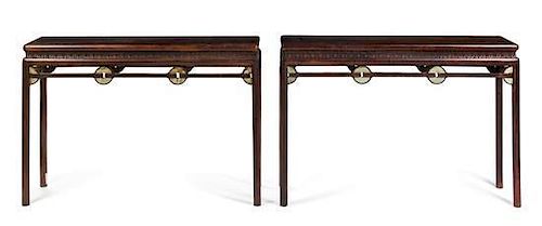 * A Pair of Chinese Hongmu Altar Tables, Tiaozhuo Height 32 inches.