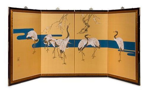 * A Four-Fold Floor Screen Height 36 x width of each panel 17 inches.