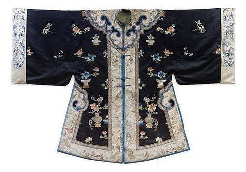 A Chinese Embroidered Silk Lady's Informal Coat Length 50 inches.