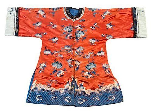 A Chinese Embroidered Silk Lady's Informal Robe Length 45 inches.