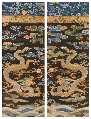 * A Matched Pair of Chinese Kesi Silk Panels Height 29 1/2 x width 11 inches.