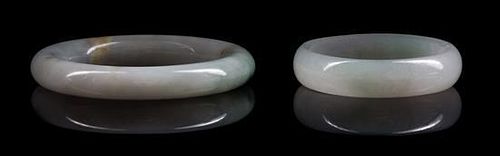 Two Jadeite Bangles Diameter of larger 3 inches.