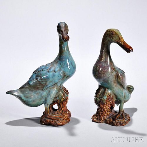 Pair of Glazed Pottery Ducks