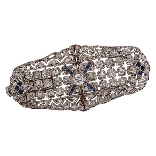Art Deco Necklace clasp in Platinum With Diamonds & Sapphires