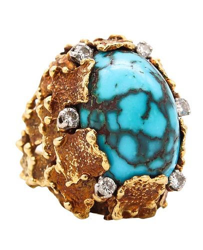 
George Weil British Ring In 18Kt Gold With 25.42 Cts In Chrysocolla & Diamonds