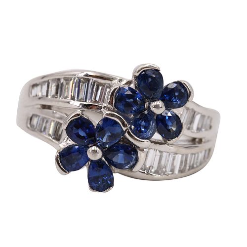 Vintage Platinum Ring with Sapphires and Diamonds