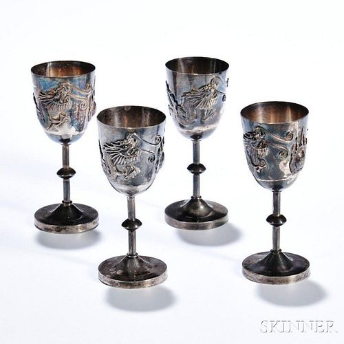 Four Export Sterling Silver Goblets