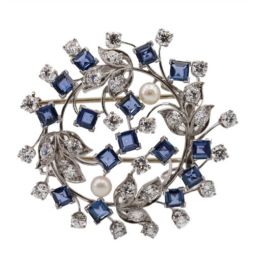 Raymond Yard Ceylon Sapphires & Diamonds Platinum Pendant Brooch