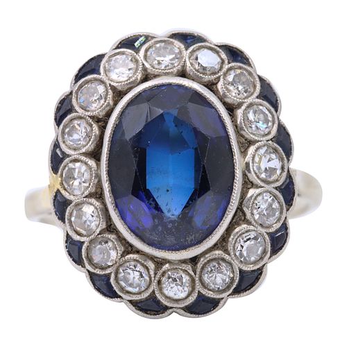 Art Deco Synthetic Sapphire and Diamonds Ring