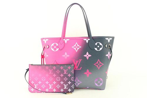 LOUIS VUITTON MIDNIGHT FUCHSIA NEVERFULL MM TOTE WITH POUCH