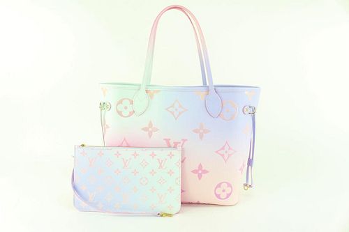 LOUIS VUITTON MONOGRAM SUNRISE PASTEL NEVERFULL MM TOTE BAG WITH POUCH