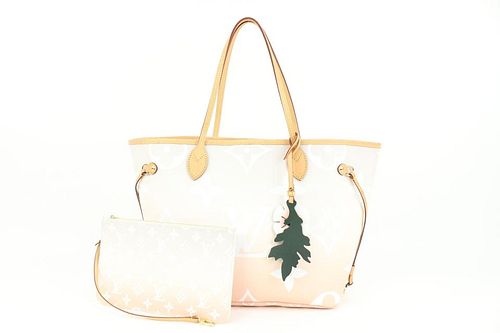 LOUIS VUITTON PEACH MIST BY THE POOL NEVERFULL MM TOTE BAG WITH POUCH