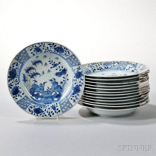 Set of Thirteen Export Blue and White Porcelain Soup Plates