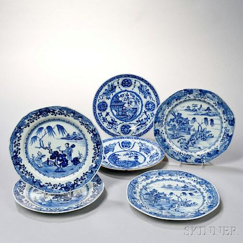 Six Export Blue and White Plates