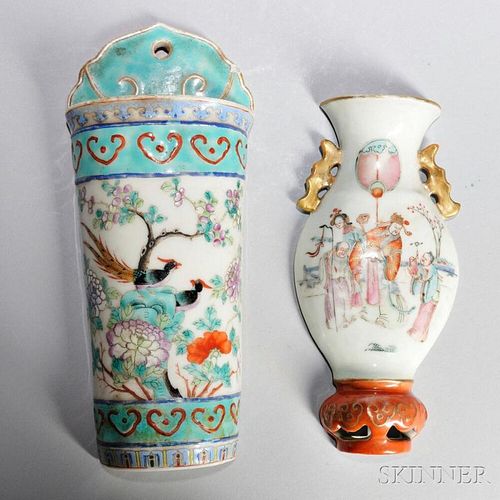 Two Famille Rose Wall Pocket Vases