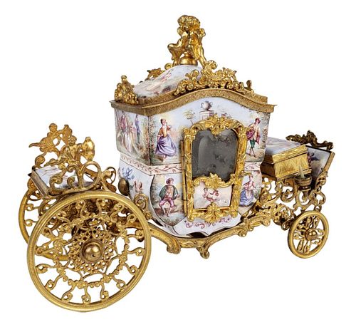 19th C. Viennese Enamel & Bronze Carriage