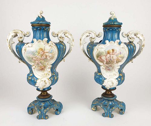 Pair of 19th C. French Sevres Porcelain Vases